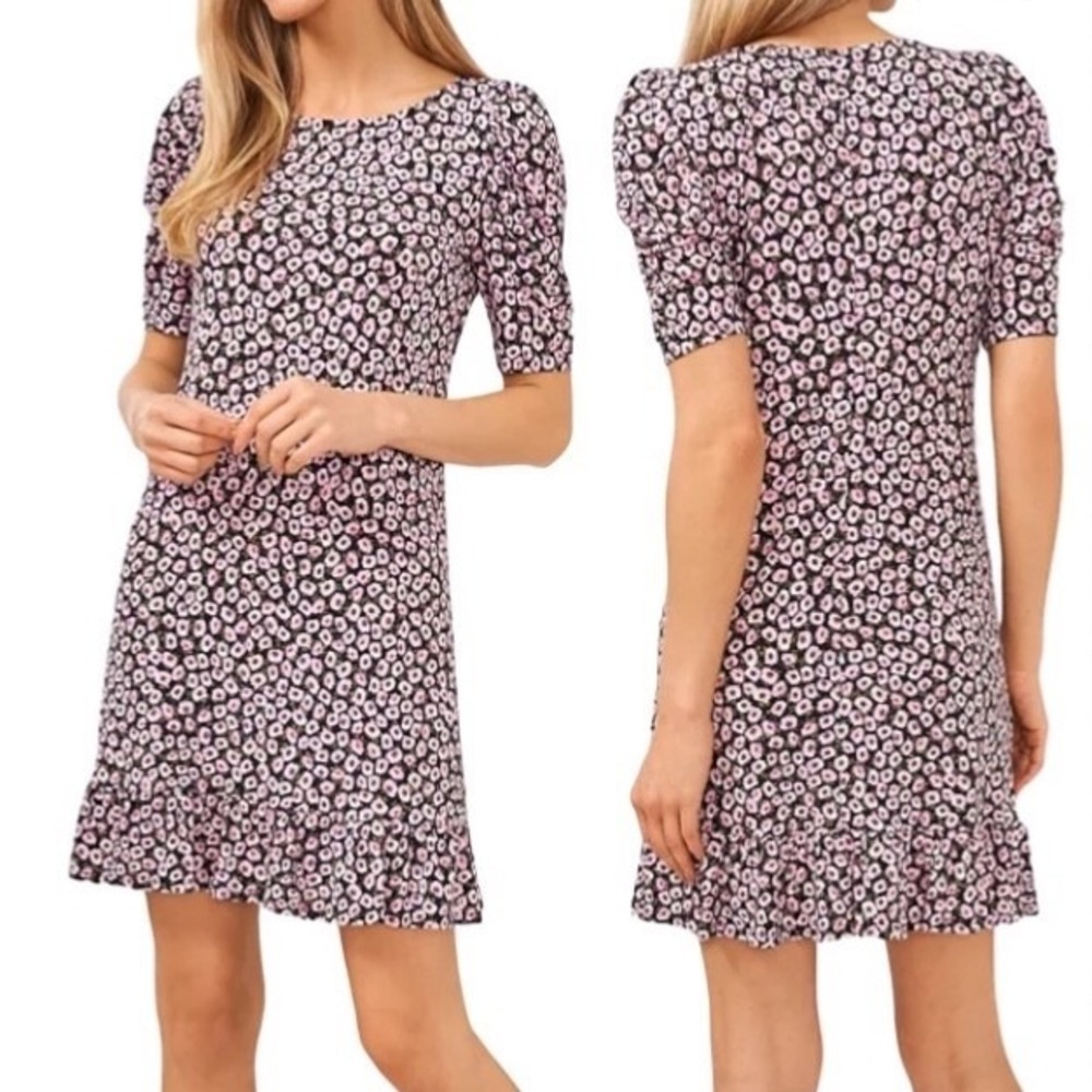 NWT Cece Women's Floral Print Puff Sleeve Dress sz Medium petite